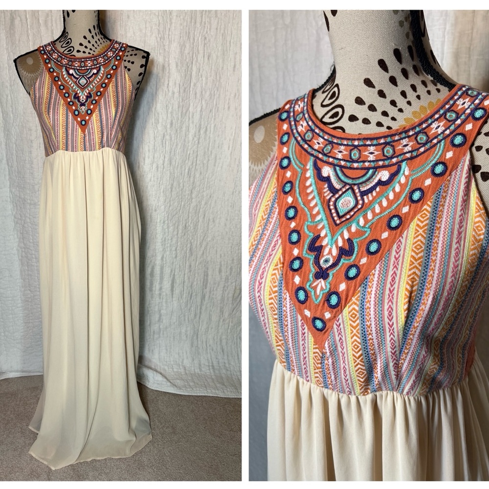 Flying Tomato Embroidered Multicolor Maxi Dress, medium